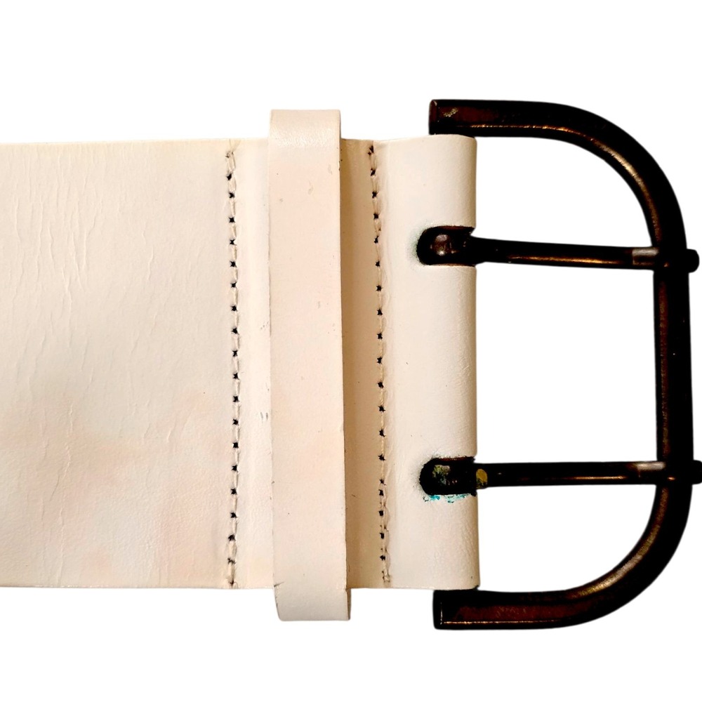 Vintage Calvin Klein Wide White Leather Belt M/L 37.5" 2.5" Width 80s 90s - Picture 14 of 16